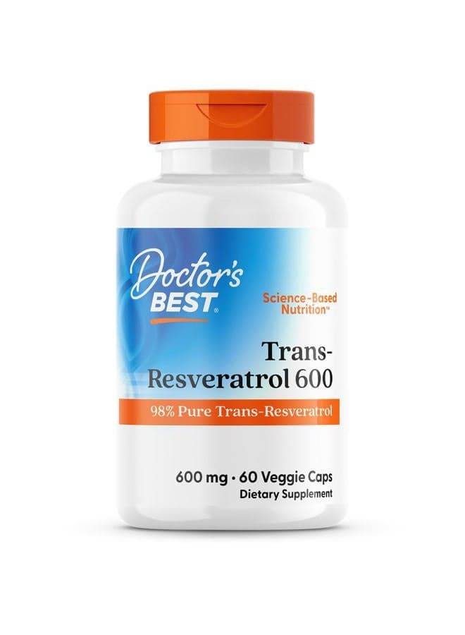 Doctor's Best Trans- Resveratrol 600, 98% Pure Trans-Resveratro, Non-GMO, Gluten Free, Soy Free, Vegan 60 Veggie Caps