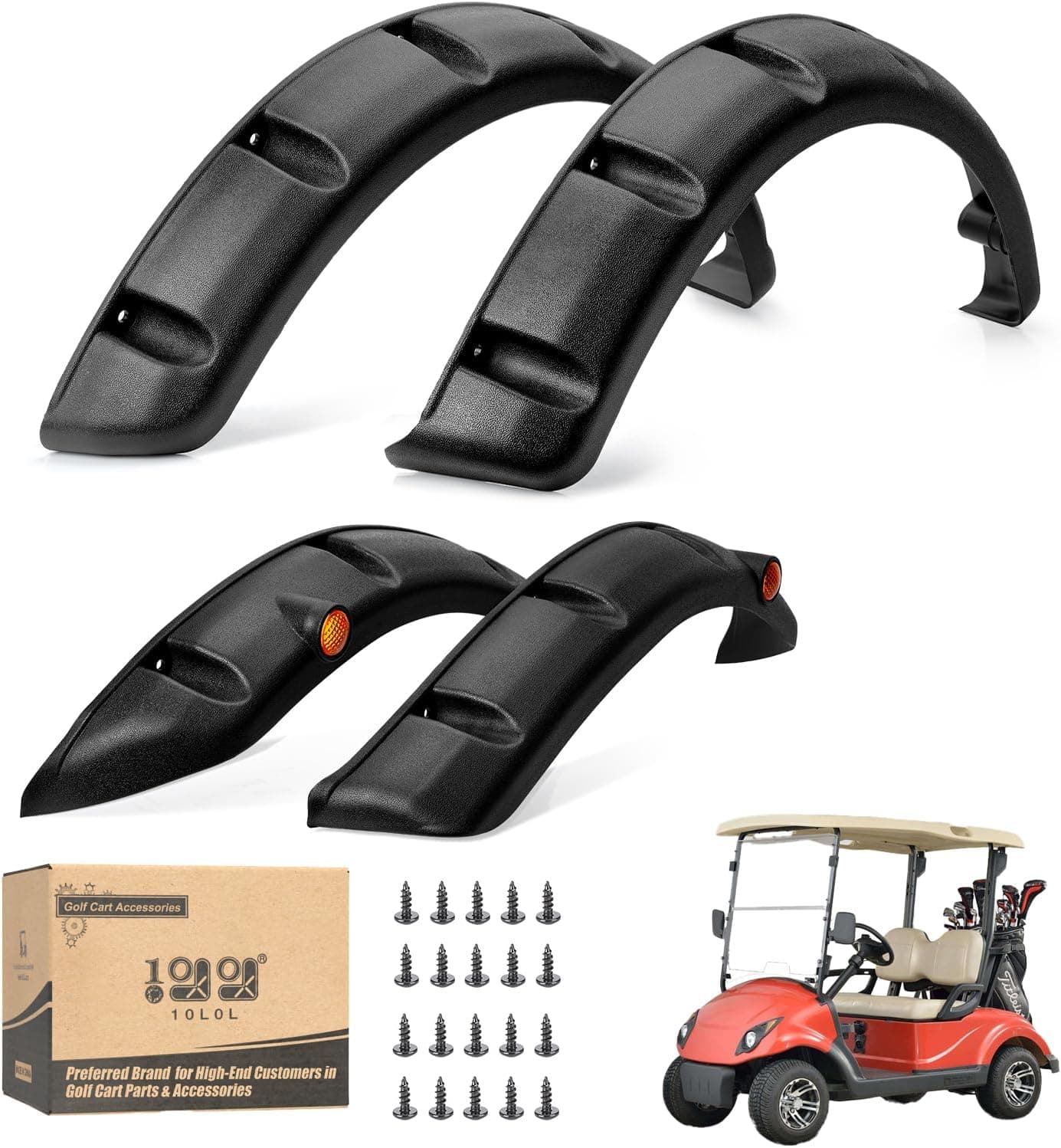 10L0L Golf Cart Front Rear Fender Flares for Yamaha G14, G16, G19, G22 - Set of 4 with Metal Hardware