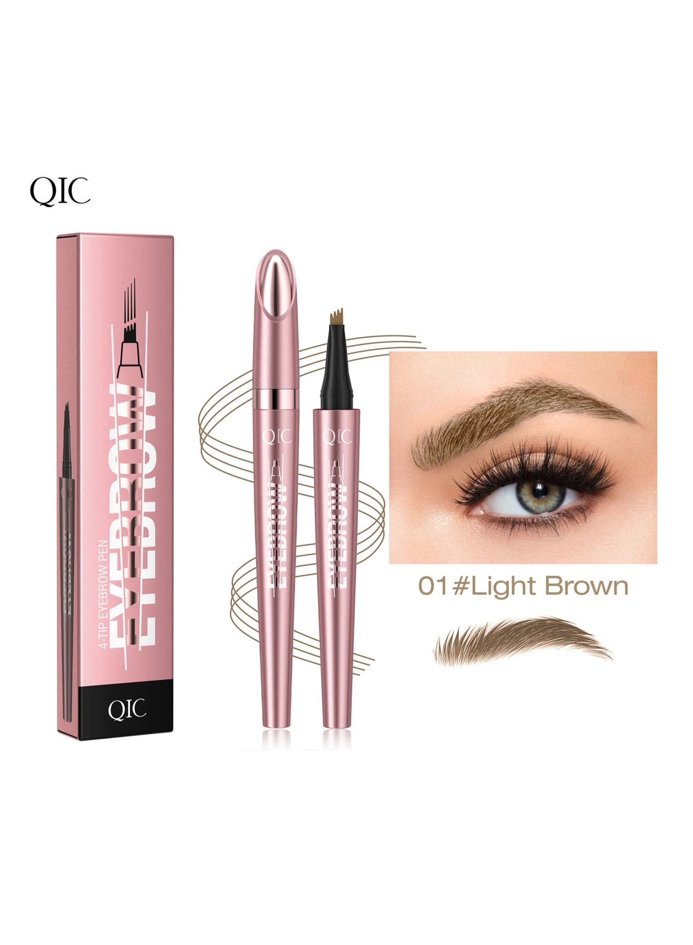 Microblading Eyebrow Pen, 2026 New 4-Tip 3D Eyebrow Pencil, Waterproof Long-Lasting Fine Stroke Contouring Pen, Premium Natural Magic Brow Makeup for All-Day Wear (Light Coffee)