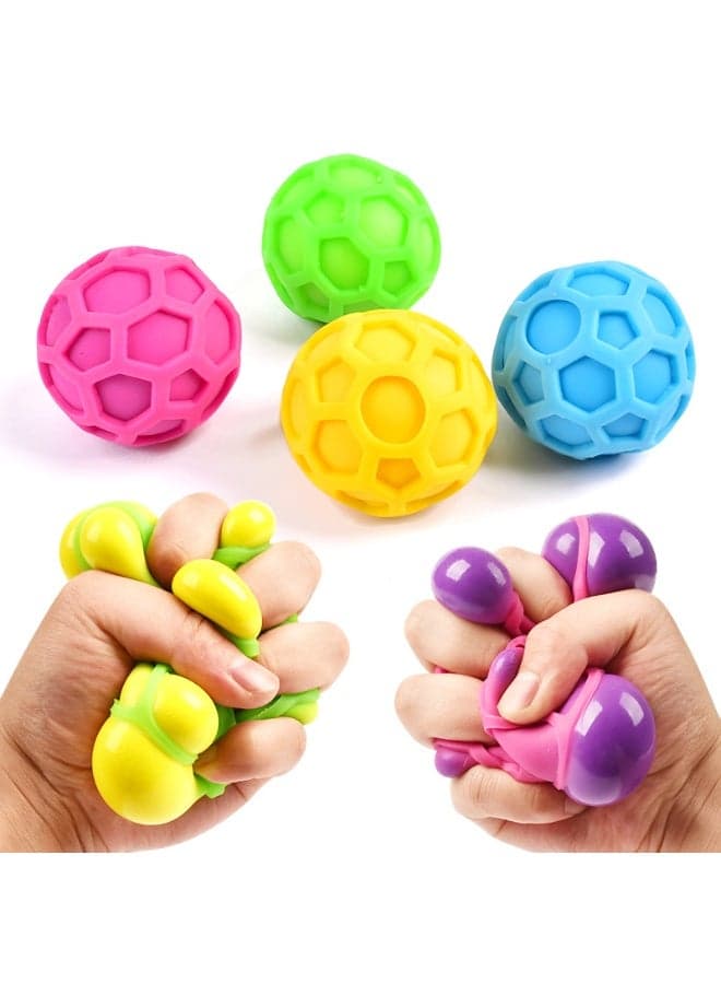 4-Pack Color Slime Mesh Stress Balls, TPR Soft Squishy Squeeze Balls, Slow Rebound Changeable Flour Fidget Balls, Sensory Relief Toys for Kids Adults, Anxiety & Stress Relief