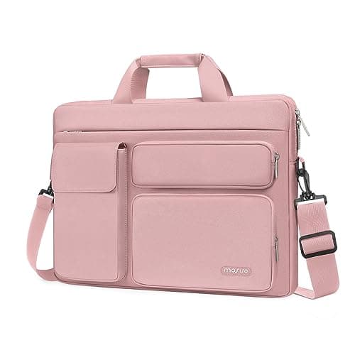 MOSISO Laptop Shoulder Bag 156 inch 15156 inch Computer Bag Compatible with MacBook Pro 16 inch HP Dell Lenovo Notebook with 2 Raised1 Flapover1 Horizontal PocketHandleBelt Pink
