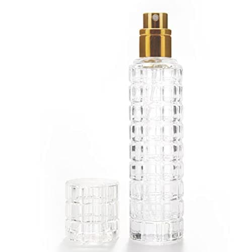 Enslz Glass Empty Bottle Refillable Perfume Atomizer Spray Bottle 1 Ounce, Travel Cologne Bottle Portable (Gold)