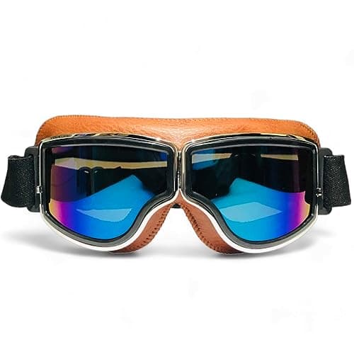 DETACHI Motorcycle Riding Goggles Bike Anti-Scratch Eyewear Bike Retro Motorcross Helmet Goggle for Men Pack of 1 Rainbow