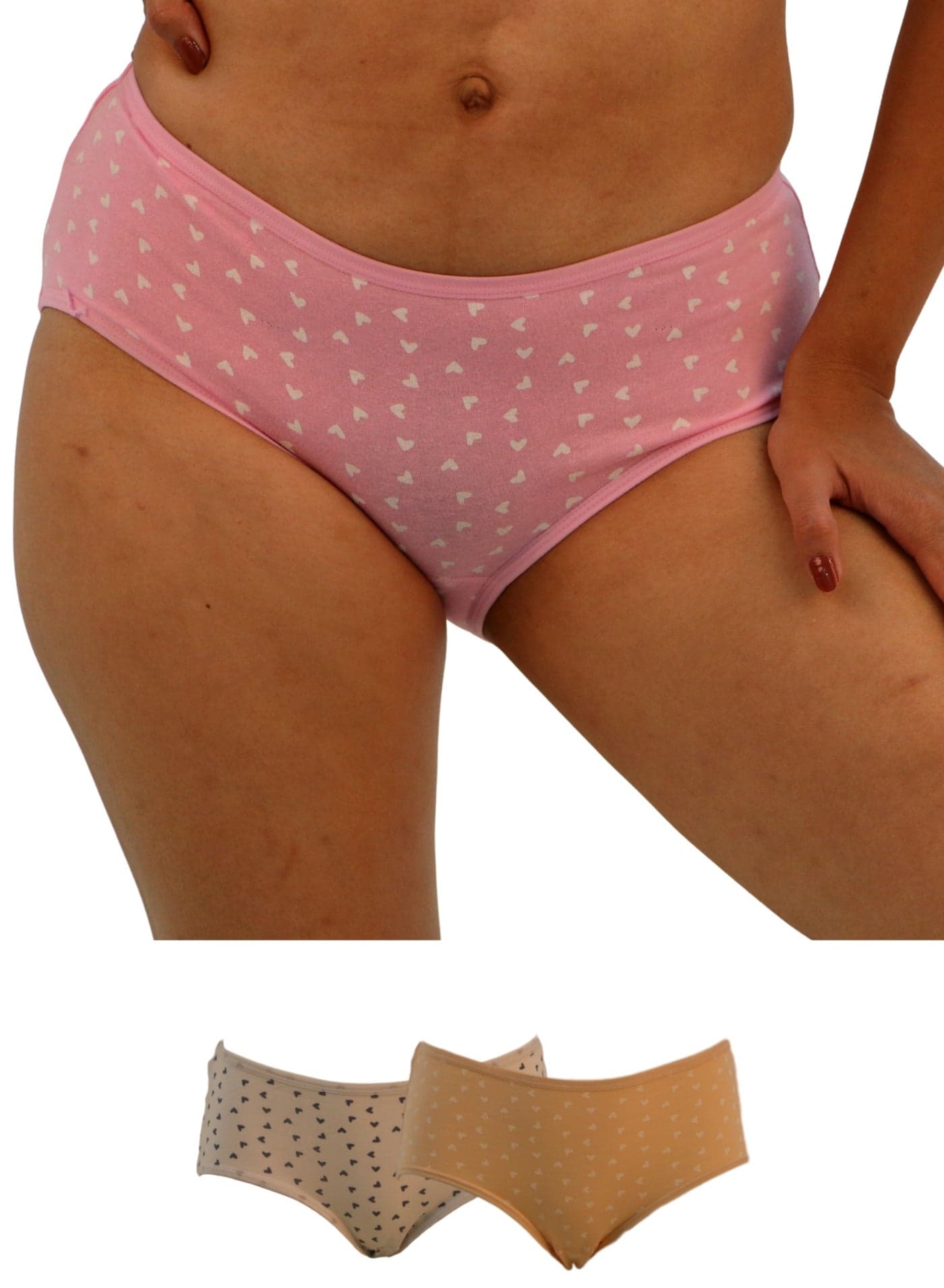123085 Women's Small Shaded Heart Design Mid Rise 3-Pack Panties, Multicolor