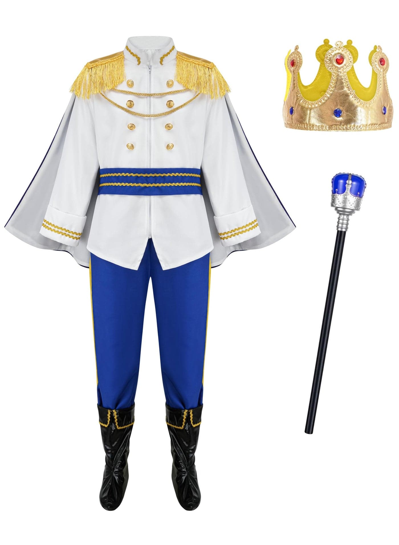 King Cosplay Outfit ,Children's Prince Costume ,Boys Prince Performance Costume Set, Role-Play Clothing, Suitable For Children's Birthday Parties, Stage Performances, Theme Parties, Talent Shows And Other Occasions ,For Ages 3-10 Kids ,Blue/White