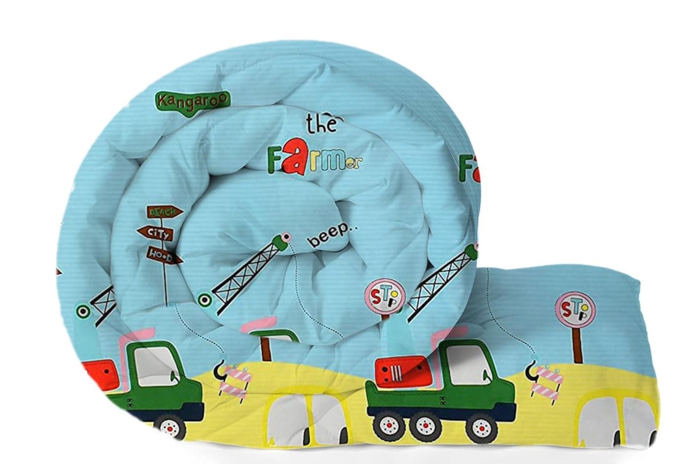 Filymore Cute Car Comforter for Kids Boys - Cute Cartoon Print Single Bed Blanket, Microfiber Dohar for Boys & Girls | Soft Kids Winter & Summer Quilt |60x90 Inches (Leamon and SkyBlue)