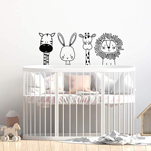 Set of 4 Vinyl Wall Art Decal - Zebra Rabbit Giraffe Lion - 17" x 44" - Cute Modern Design for Animal Lovers Home Apartment Bedroom Window Playroom Classroom Nursery Indoor Decoration (Black)