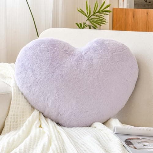 XVTRU Lavender Heart Pillows Cute Heart Decorative Pillow Heart Shaped Throw Pillows for Bed Faux Rabbit Fur Plush Hoom Decor Pillow Cushion for Chair Sofa Living Room Mini 129 x 98