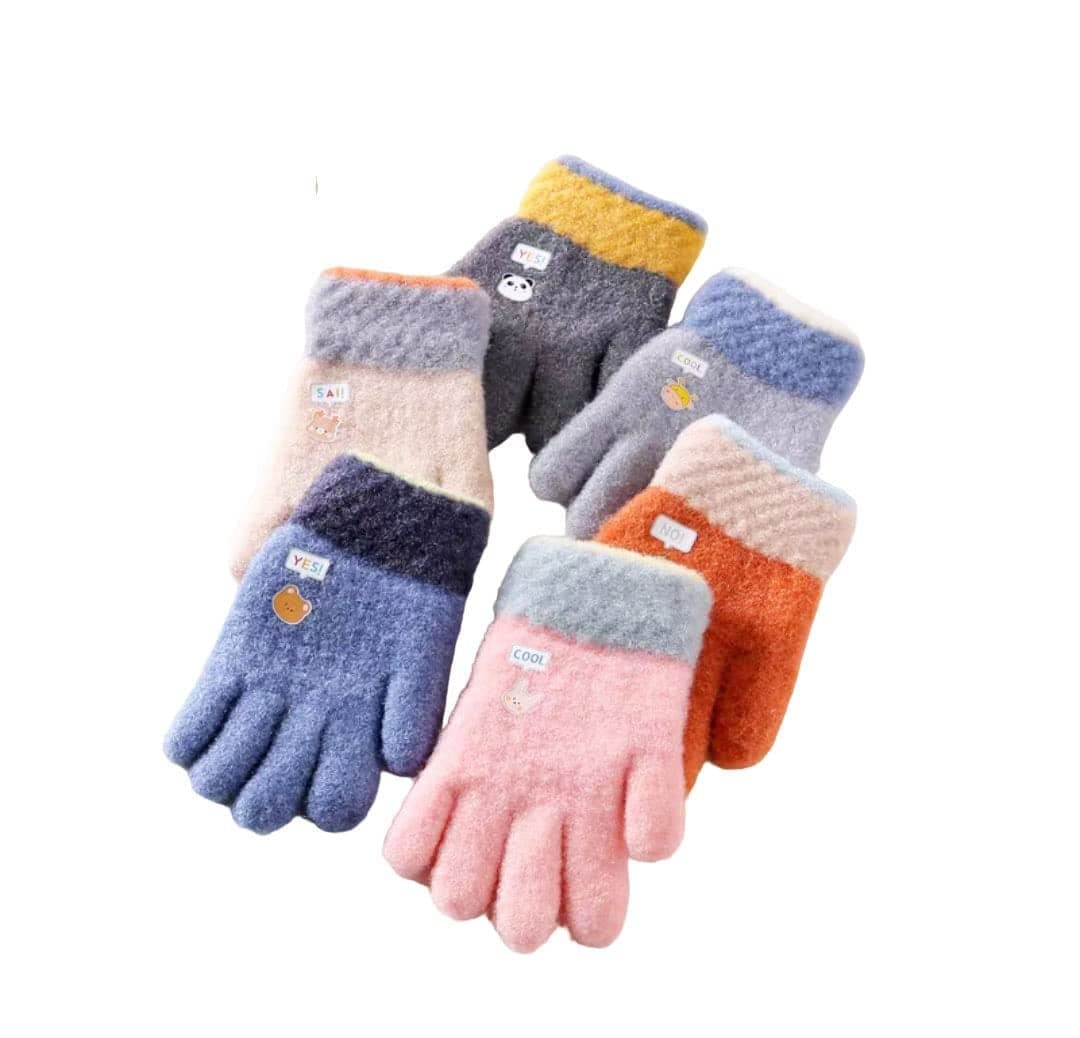 ICW unisex Kids winter faux fur fluffy woolen warm glove for baby (2 to 10 years)(Assorted color) (2 to 3)