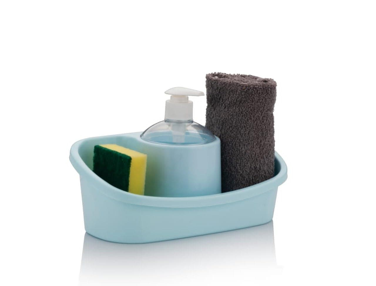 NHSK Enterprise 3 in 1 Soap Dispenser and Sponge Holder 3 in 1 Hand wash Liquid Soap Dispenser with Storage Caddy ABS Sponge Holder Kitchen Sink Tidy use for Home wash Basin Bedroom 1 pcs