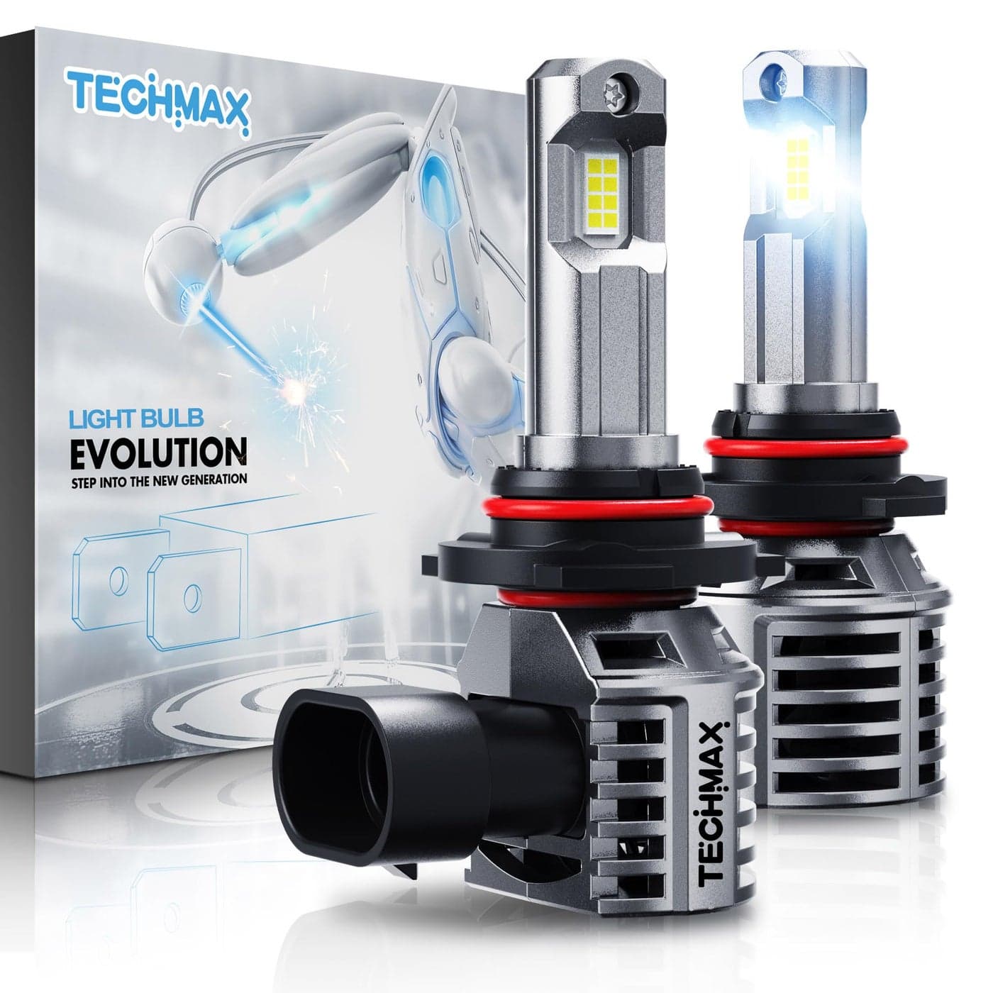 TECHMAX 9005 Light Bulb HB3 9005 Fog Light Bulb wFan 600 Bright 6500K Wireless Direct Insertion Plug and Play Pack of 2