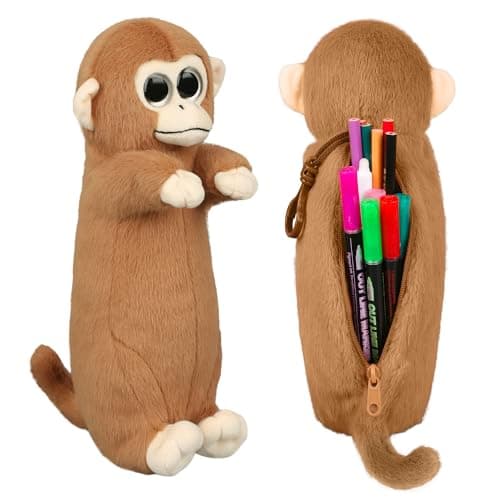 Plush Pencil Case for Kids, BB FUNHOUSE 3D Plush Animal Pencil Pouch for Boys Girls Medium Storage Pen Bag for School Supplies,Monkey