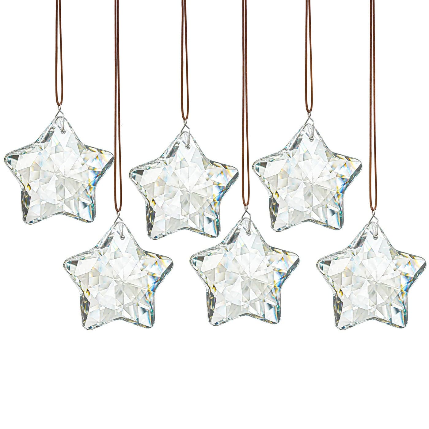 HD HYALINE DORA Set of 6 Crystal Glass Christmas Ornaments Clear Faceted Glass Christmas Star Crystal Hanging Ornaments for Xmas Tree Winter New Year Party Supplies