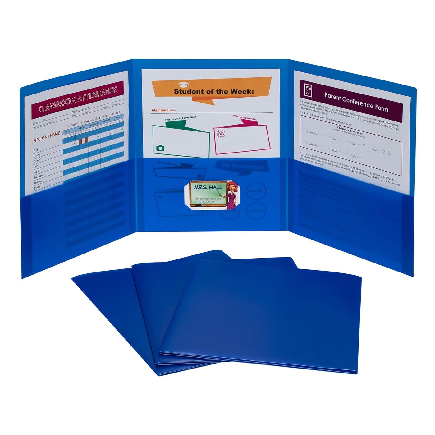 CLine 3Pocket TriFold Heavyweight Poly Portfolios Blue Box of 24 3394524