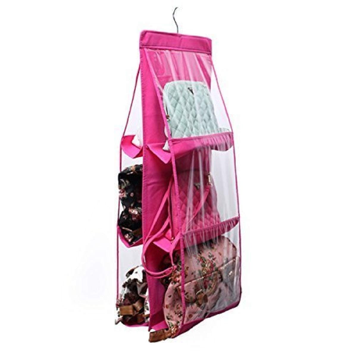 MURTISIDDH 6 Pocket Large Clear Purse Handbag Hanging Storage Bag Organizer Closet Tidy Closet Organizer Wardrobe Rack Hangers Holder for Fashion Handbag Purse Pouch