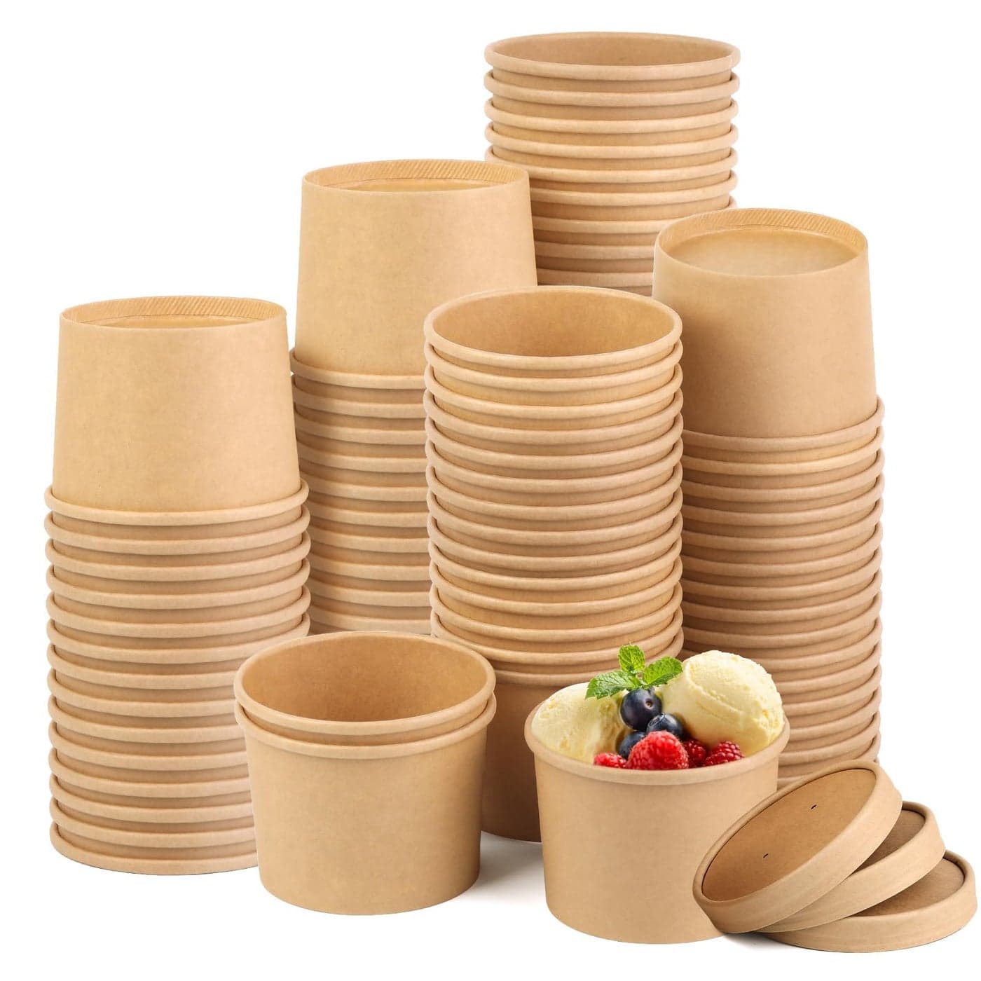 Giwrmu 50 Pack 12 oz Paper Soup Cups with Lids Disposable kraft paper bowls Paper Soup Containers To Go Ice Cream Containers For Dessert Yogurt Ice Cream
