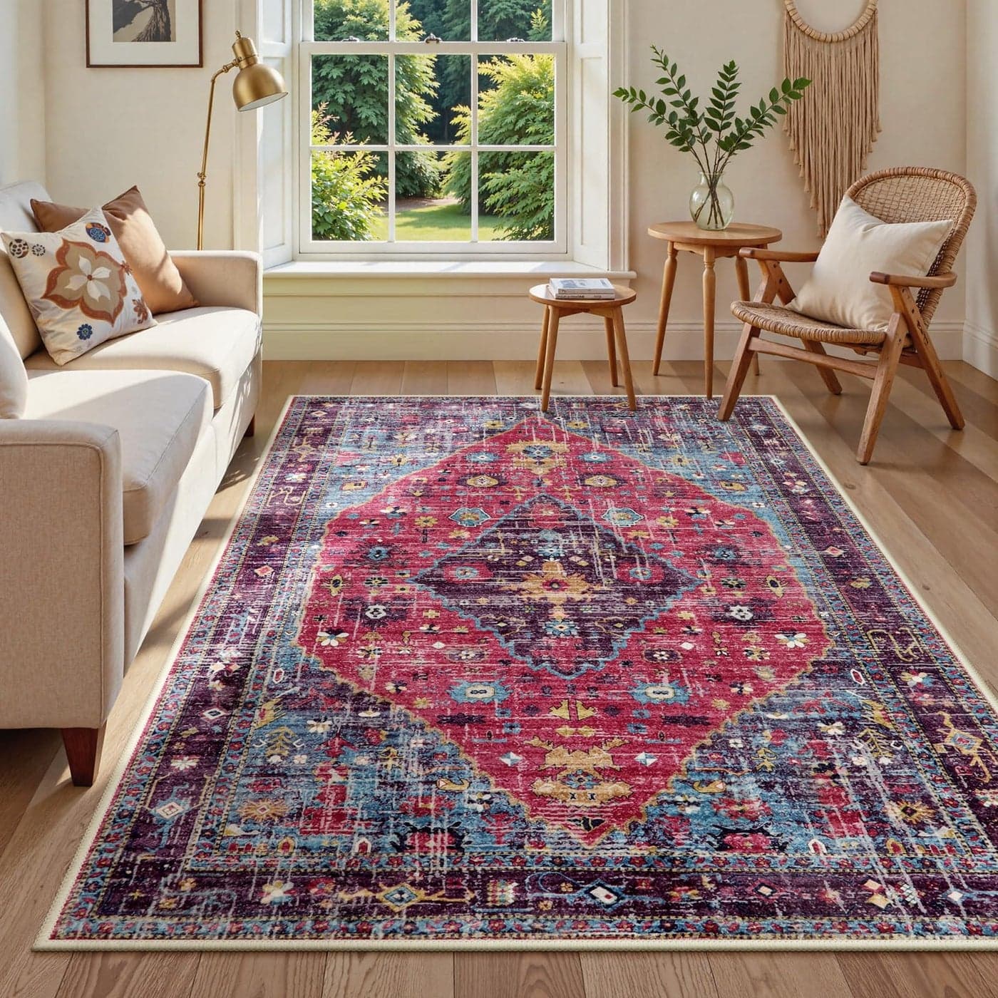 Lahome Machine Washable 5x7 Area Rugs for Bedroom Living Room Rug Non Slip Dining Room Mat Large Oriental Soft Stain Resistance Indoor Throw Carpet for Nursery Playroom Office Hot Pink