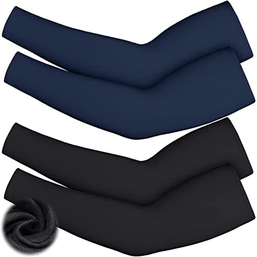 Skylety 4 Pieces Thermal Arm Warmer Compression Arm Sleeve for Men Women Outdoor Winter Activities Cycling Basketball Running Black Navy Blue Medium