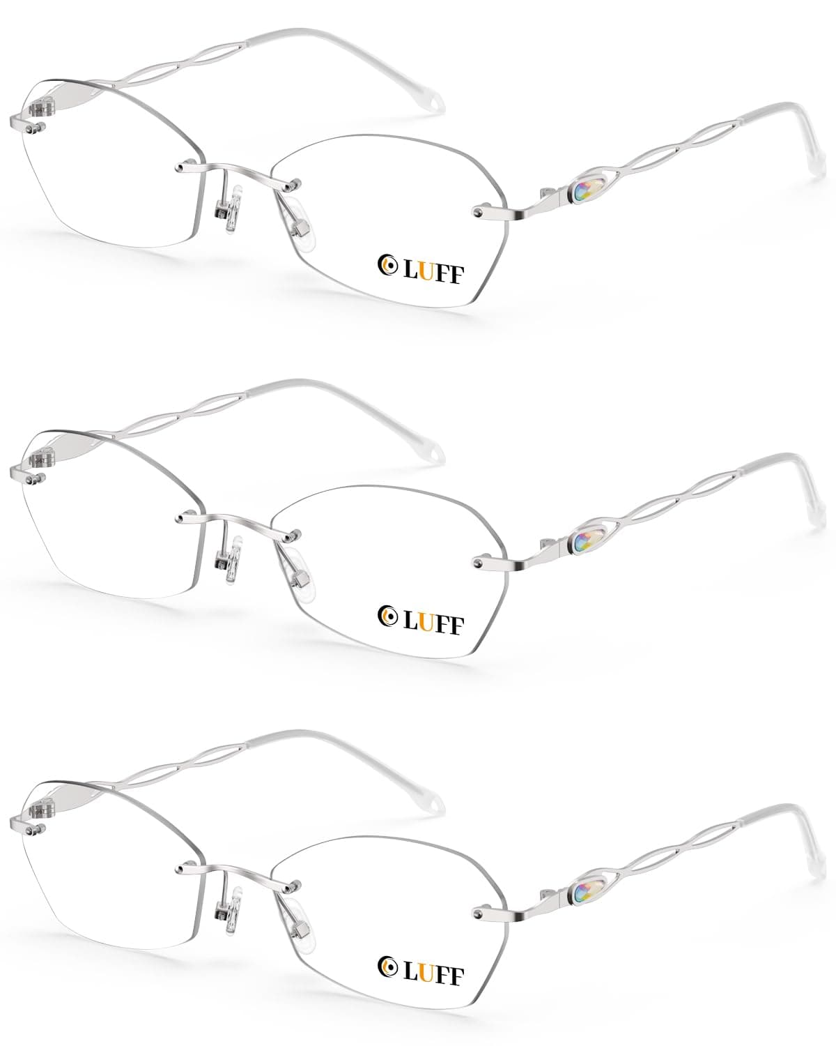 LUFF Rimless Reading Glasses for Women Blue Light Blocking Lightweight Metal Classic Computer Readers Anti Eyestrain