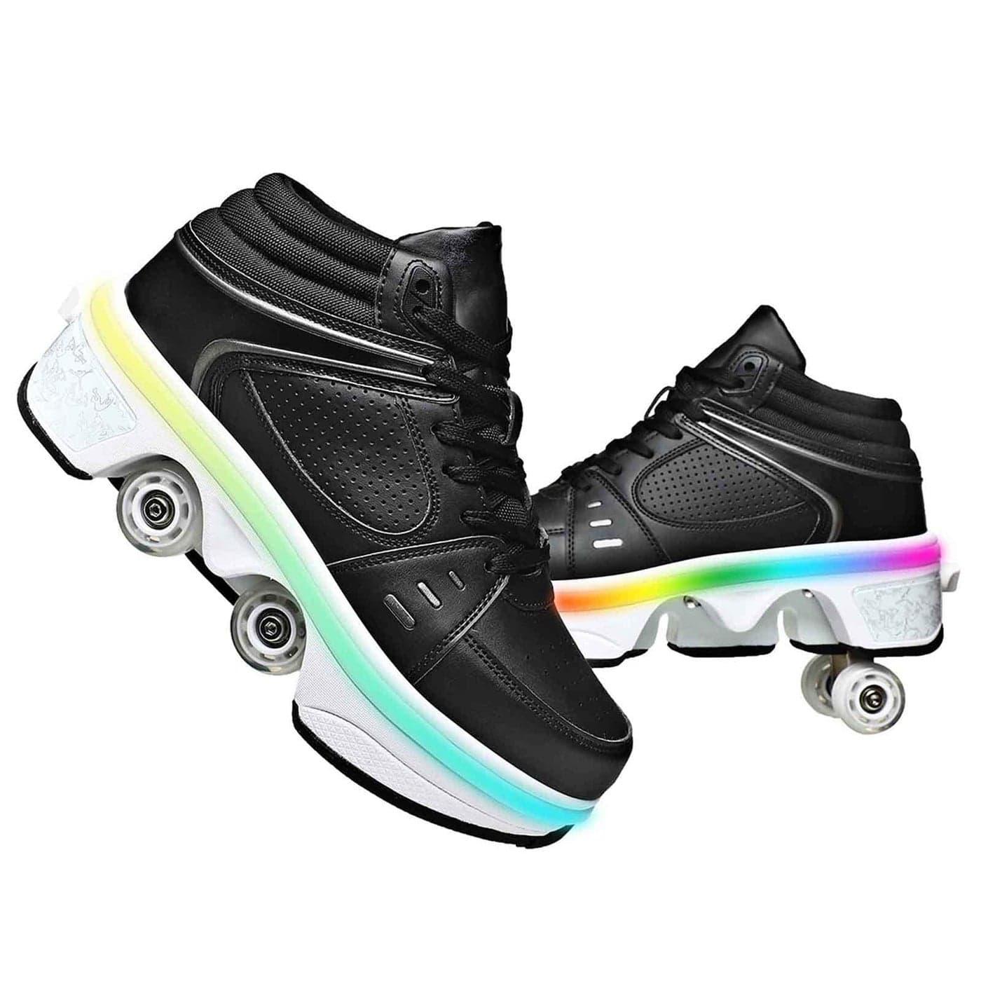 2 in 1 Invisible Deformation Roller Skates for Men Women and Kids Classic DoubleRow With 4 Shiny Wheels for Indoor and Outdoor Use