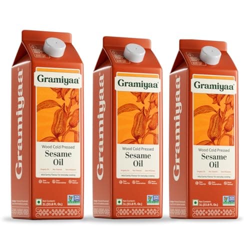 Gramiyaa Cold Pressed Sesame Oil 3 Litre | Chemical-free, Zero Trans-fat Cooking Oil | Unrefined | Fresh Protect Pack | Kachi Ghani Til Oil for Cooking