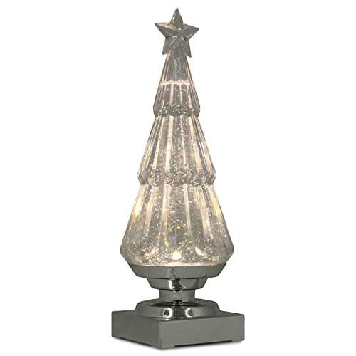 Raz 1175 Inch Clear Acrylic Lighted Tree Water Lantern with Swirling Glitter Snow Globe Silver Base