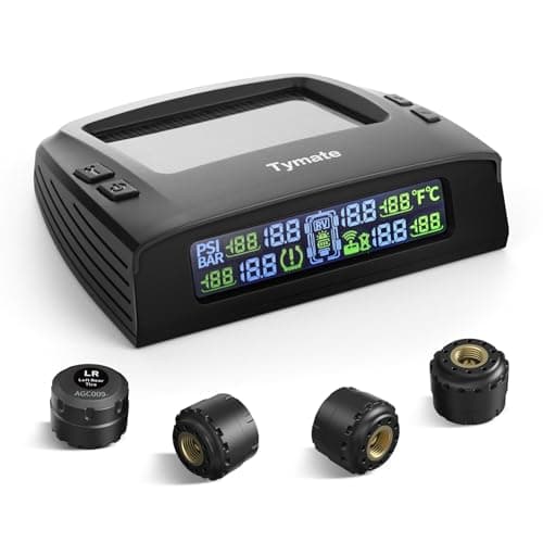Tymate TM2 RV Tire Pressure Monitoring System, Tire Pressure Monitor with Solar Charge, TPMS with 4 Sensors(Max. 10) & 6 Alarm Modes, New Updated w/Color LCD Display, 0-87PSI for RV/Trailer/Truck/SUV