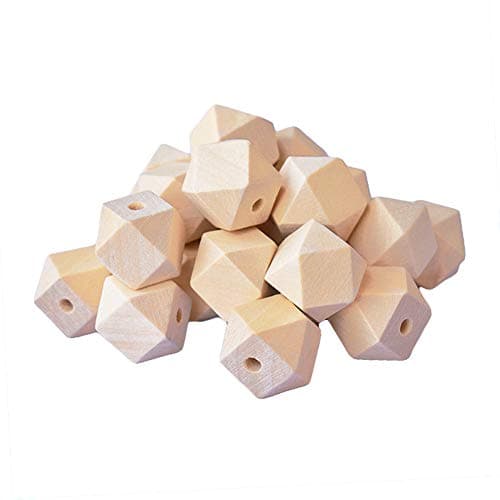 50pcs 20mm Wooden Beads Polygon Unpainted Spacer Beads Natural Color Beads Findings for DIY Handmade Craft Earring Necklaces Bracelets Jewelry Craft Making