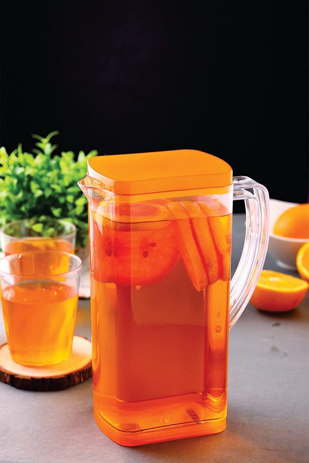 NOBILEA Plastic Multi Purpose Square Water Juice Jug with Plastic Lid Drinking Beverage Jug Glass Water jug for Home use 2000 ml Transparent