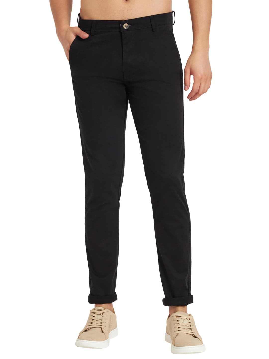 RAGZO Men's Black Cotton Casual Chino Trousers (38)