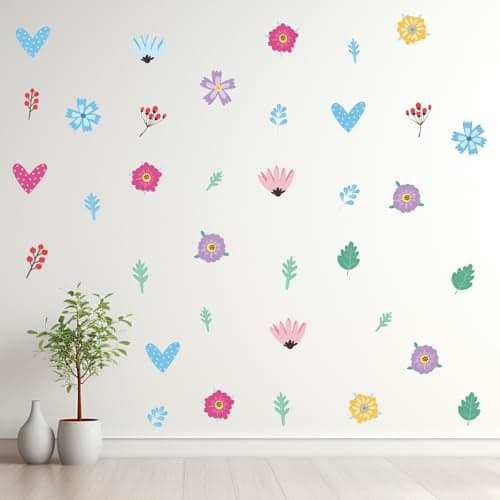 CVANU 8 Sheet of Beautiful Floral Flowers (100pcs) Self-Adhesive PVC Vinyl Wall Sticker for Wall Decoration (11.7inch X 8.3inch)_S460