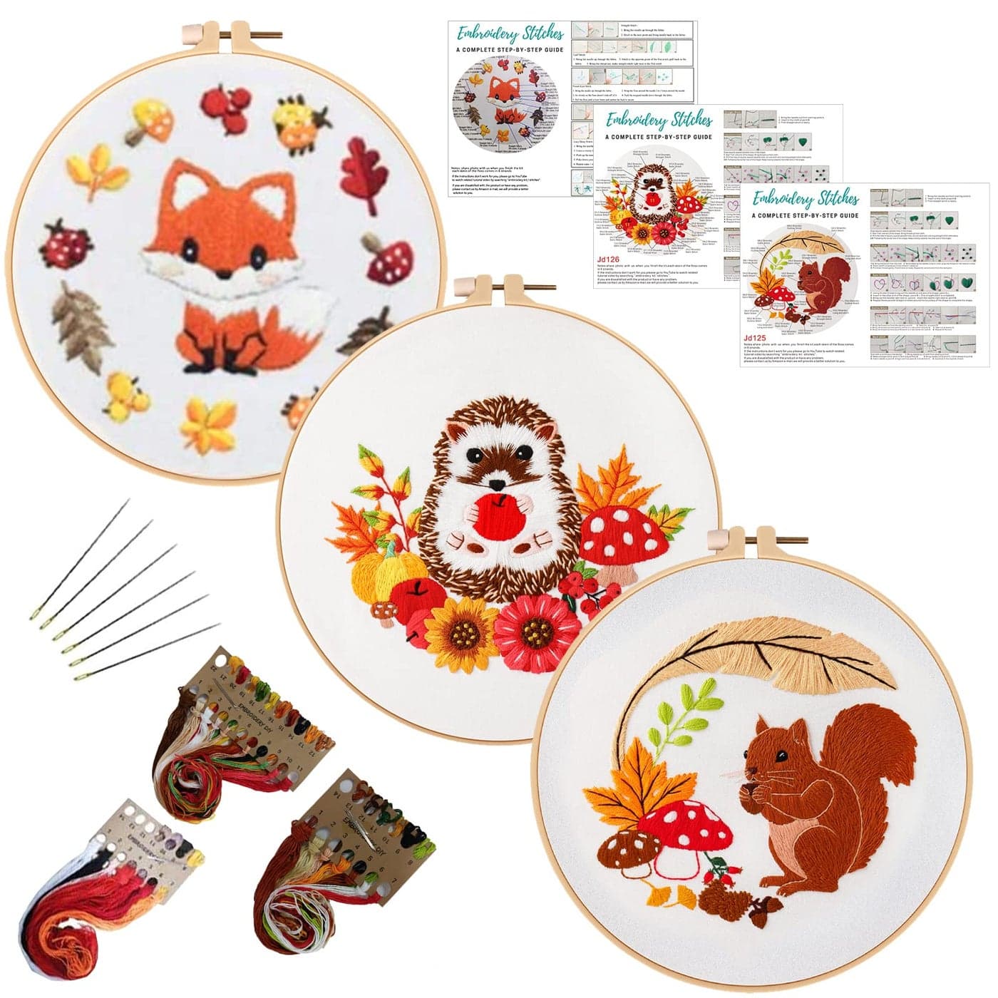 Louise Maelys Embroidery Starter Kit with 3 Hoops for Adults Funny Floral Wreath Pattern for Beginners Needlepoint Kits