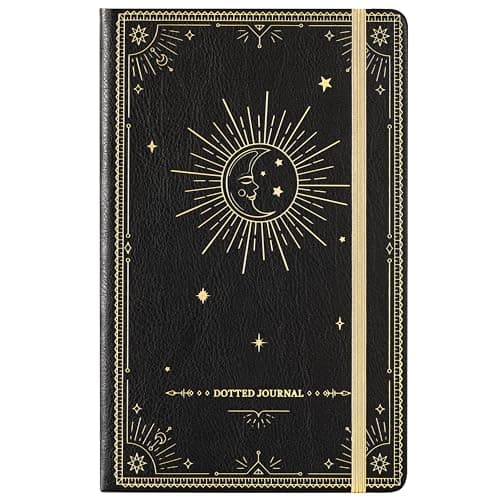 Artfan Dotted Journal/Notebook - Dot Grid Hard Cover Notebook, Premium Thick Paper with Fine Inner Pocket, Black Smooth Faux Leather, Pen Loop, 5.3''×8.3'' - Black