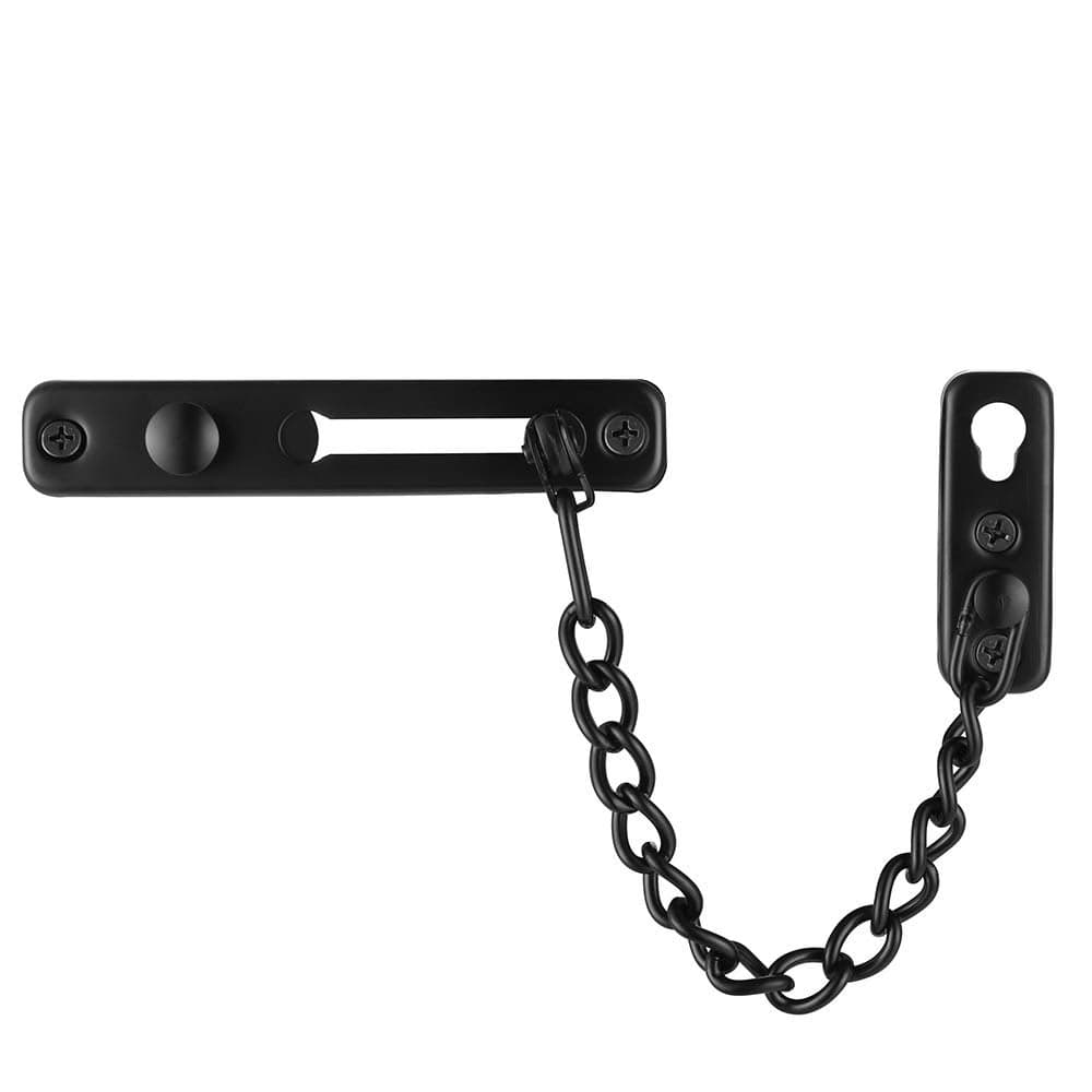 JQK Door Chain Lock Black Stainless Steel Door Guard with Spring AntiTheft Press Lock Matte Black HDC100PB