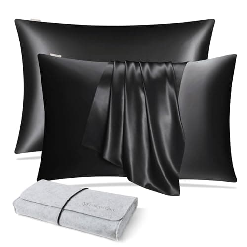 DISANGNI 100 Natural Mulberry Silk Pillow case for Hair and Skin with Hidden Zipper 22 Momme Both Sides Real Silk Pillow Case 2pc King Size 20 x36 Black