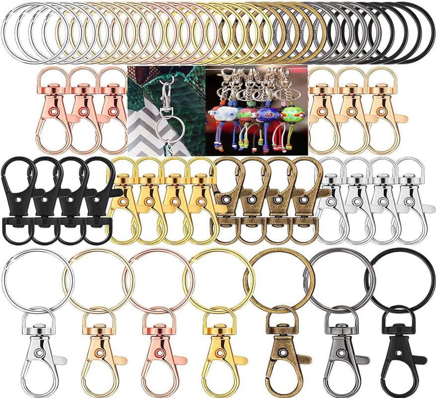 DIY Crafts Pack of 50 Pcs, Silver Colour, Swivel Lanyard Snap Hook with Key Rings, Metal Hooks Keychain Hooks for Lanyard Key R (Pack of 50 Pcs, Silver Colour)