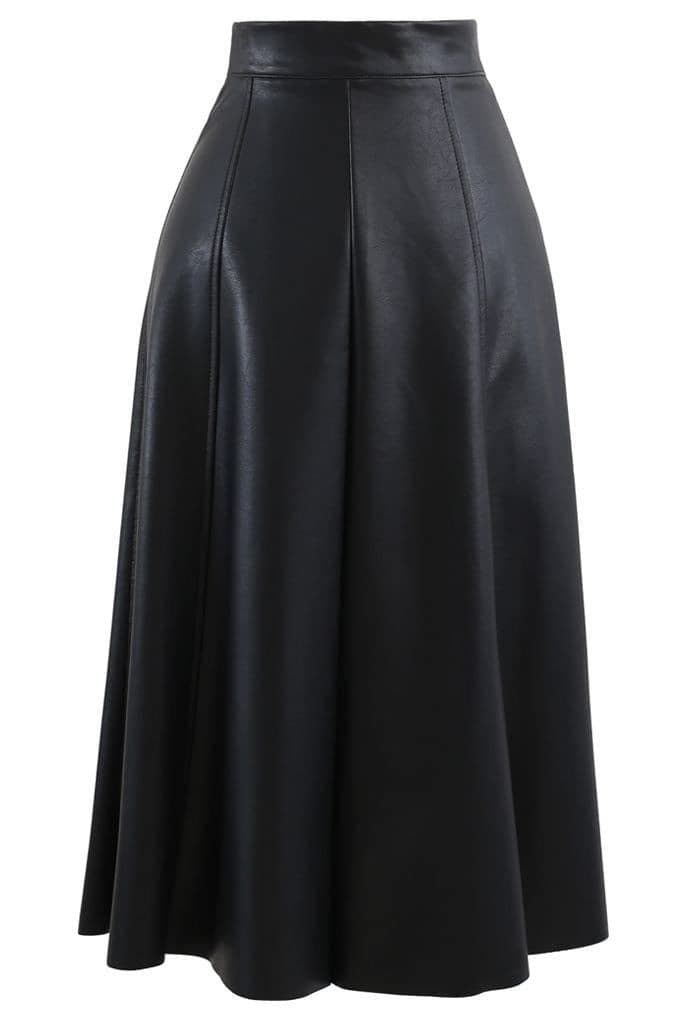 Mrugneni Midi Length Faux Leather Kali Pattern Skirt (30, Black)