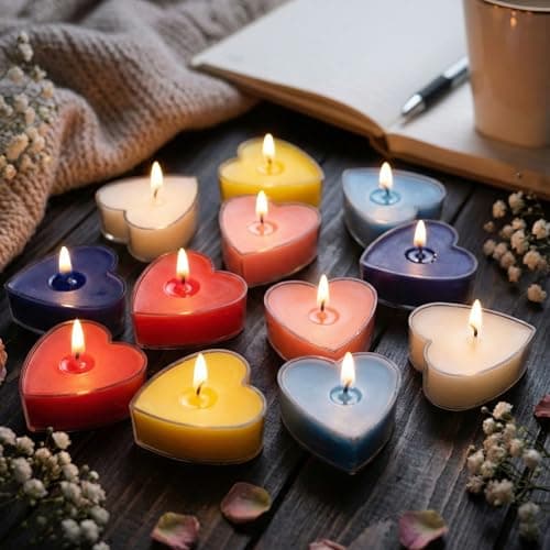 Shraddha Creation Paraffin Wax Scented Candles For Mix Fragrance, Heart Shape, Multi Colour, Pack Of 12, 3.5 X 1.5 Cm