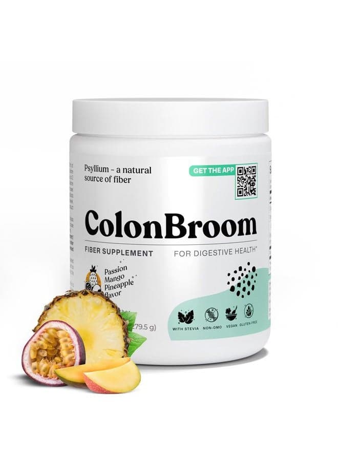 Psyllium Husk Powder with Stevia (Tropical Fruits) - Colon Cleanse for Bloating Relief & Gut Health - Colon Broom Fiber Powder Drink - Vegan Fiber Powder Stevia Supplement, 50 Servings