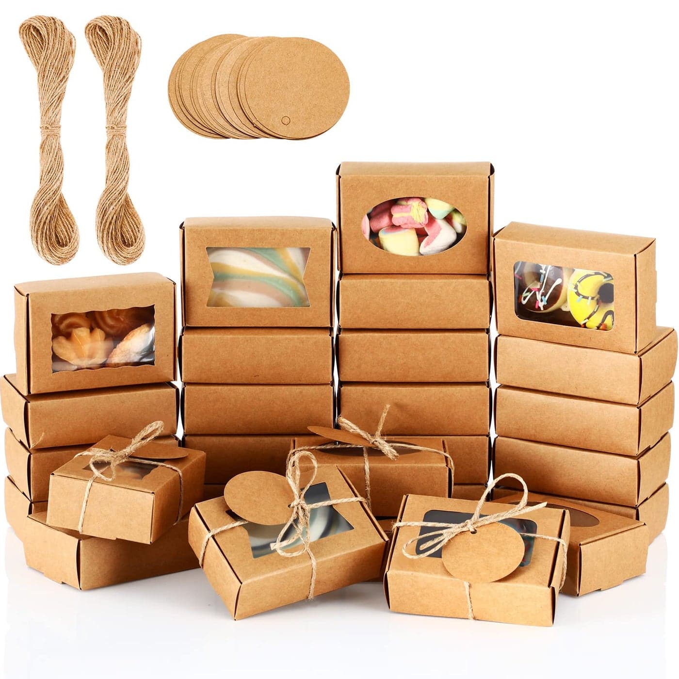 Yexiya 60 Pcs Homemade Soap Boxes 355 x 24 x 12 Inch Kraft Soap Box with Window Mini Gift Packaging Supplies for Homemade Bakery Candy Cookies Party FavorKraft Color