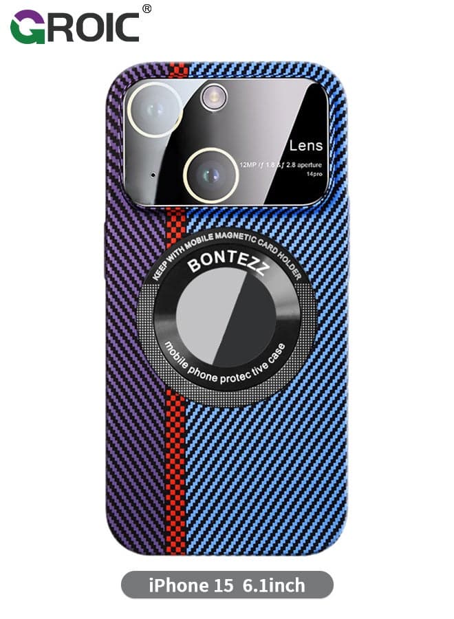Phone Case for iPhone 15,Compatible Magnetic MagSafe, with Camera Protector,Carbon Fibre Cover,Shockproof Soft PC Phone Shell for iPhone 15 6.1 Inch