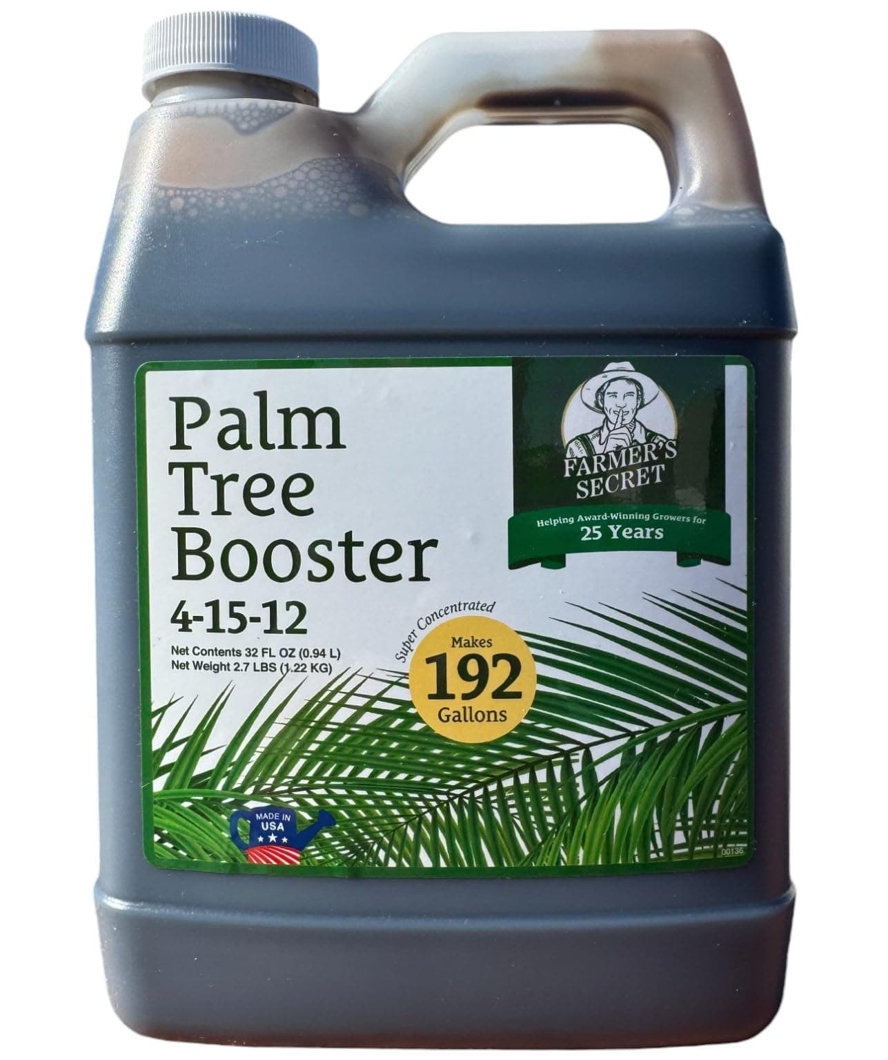 Farmer's Secret Palm Tree Booster Fertilizer - Super Concentrated 4-15-12 Formula - Formulated for All Types of Palm Trees at All Life Stages - Outdoor and Indoor/Container Trees (32oz)