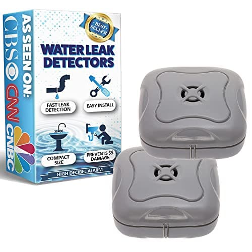 2 Pack Water Leak Detector - 95 dB Flood Detection Alarm Sensor for Bathrooms, Basements, Laundry Rooms, Garages, Attics and Kitchens by Mindful Design (Grey, 2 Pack)