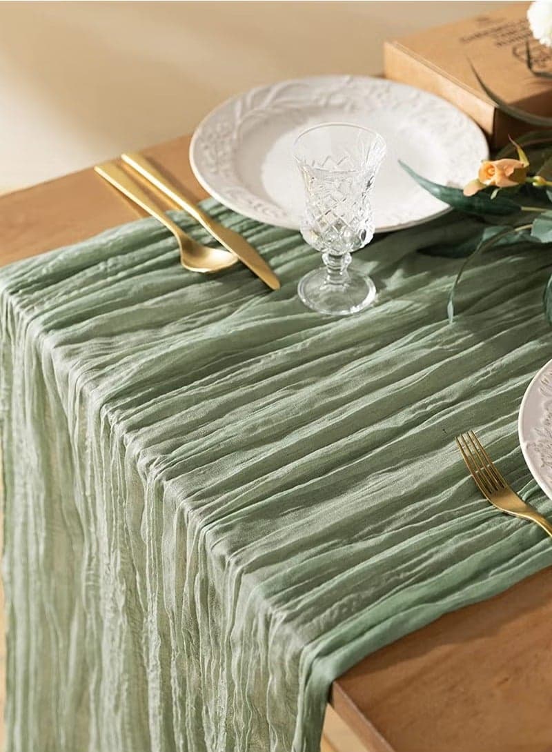 90CM*300CM Bohemian Cheese Cloth Tablecloth or Table Runner 90CM*300CM– Soft Woven Polyester, Flowing Drape Design – Rustic Boho Style for Wedding, Birthday, Bridal Shower, Holiday, Romantic Table Setting – Reusable, Washable, Durable Decor
