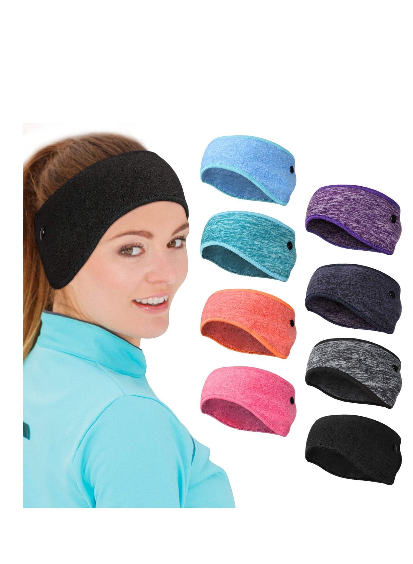 8 Pieces Ear Warmer Headbands with Buttons Fleece Muffs Headband Winter Running Sweatband Stretchy Cover Cold Weather Sports Earmuff for Women Men Cycling Skiing Jogging (Vivid Colors)