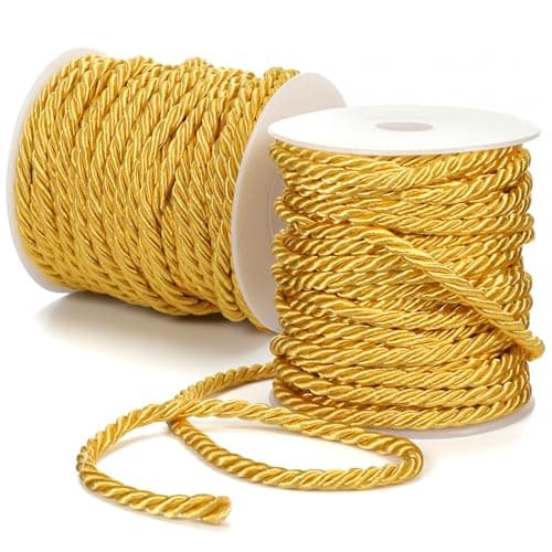 2 Rolls Gold Rope Ribbon 5mm 436 Yards Gold Cording for Crafts Golden Rope Trim for Sewing Upholstery Curtain Tiebacks Home Decor Graduation Honor CordEach Roll 218 Yards Long