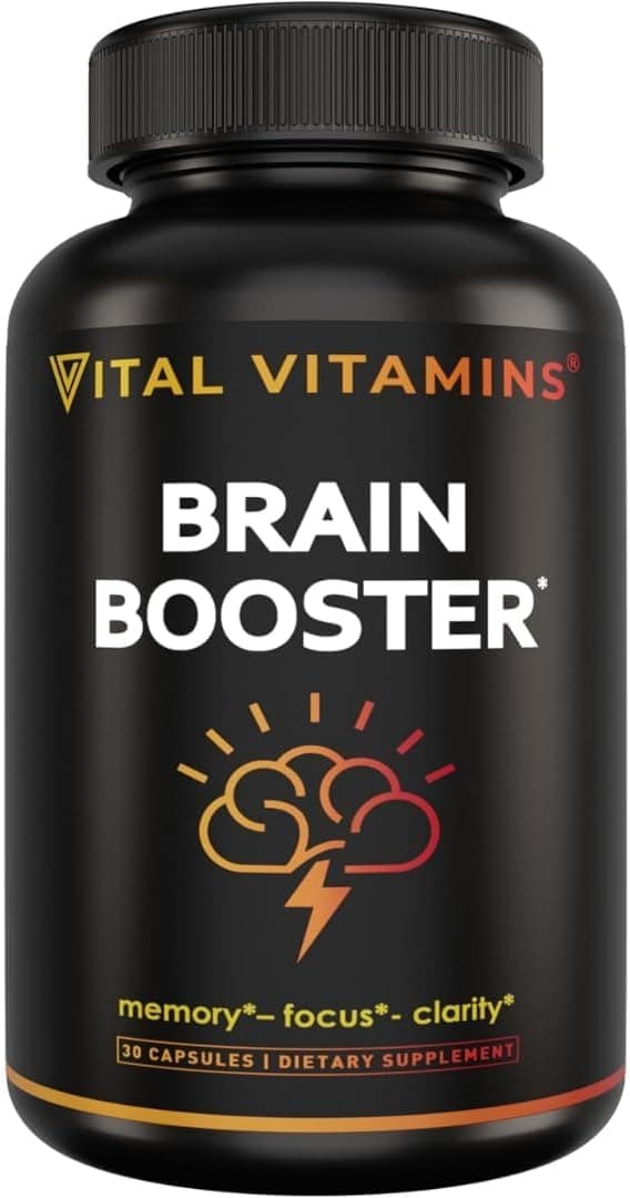 Vital Vitamins Brain Supplements with Bacopa Monnieri for Memory and Focus Nootropic Brain Booster CaffeineFree Support for Adults Seniors NonGMO 30Day Supply 30 Capsules