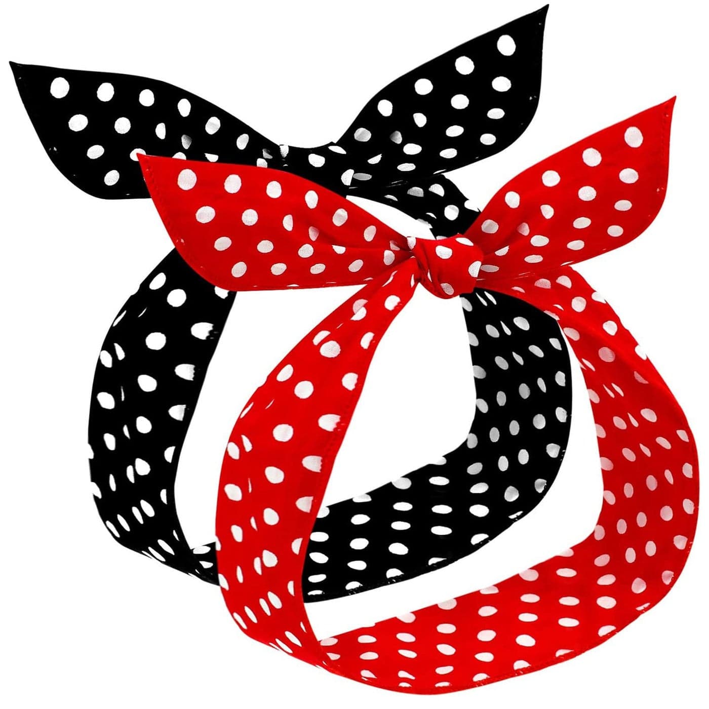 Hicarer 2 Pieces Polka Dot Headbands for Women Headband Retro Bandana Halloween Dress Up 50s Wire Hairband Vintage Print Christmas Hairband023 InchRed Black