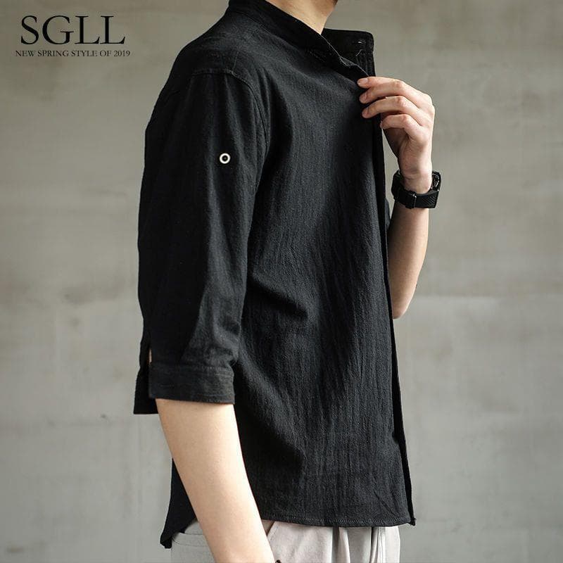 Linen Shirt Men'S Short-Sleeved Shirt Loose Men'S Chinese Style Summer Cotton Linen Men'S Casual Coat Long-Sleeved Top