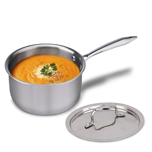 AGARO Regency Triply Steel Saucepan with Lid 14 Cm, Triple Layered Stainless Steel Body, 1.25L Capacity, 2.5Mm Thick Body, Sturdy Handle, Induction & Gas Compatible, Tea, Chai Pan, 1250 Ml